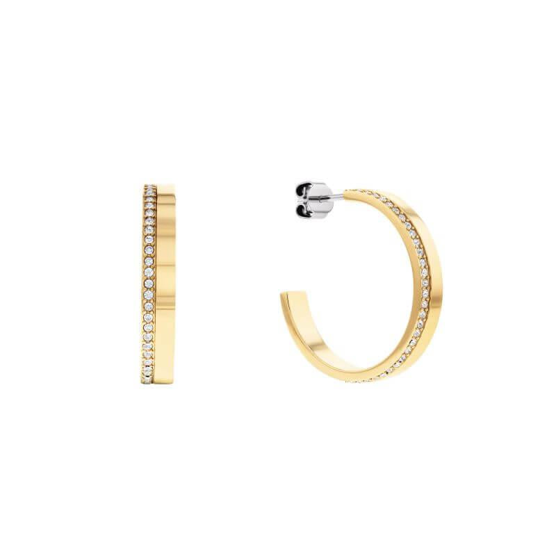 Gold Tone Half Hoop Crystal Set Earrings