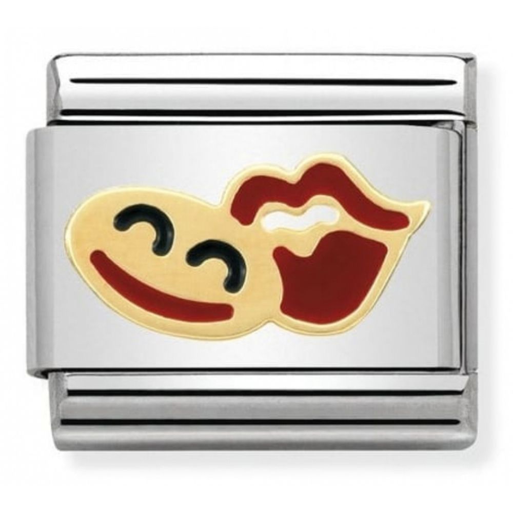 Classic Smile & Mouth In Stainless Steel With Enamel & 18k Gold Charm