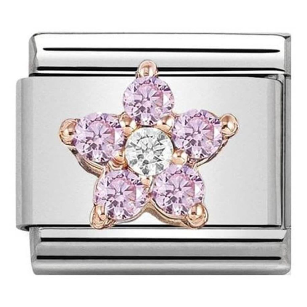 Classic Rose Gold Flower With Pink & White CZ Link