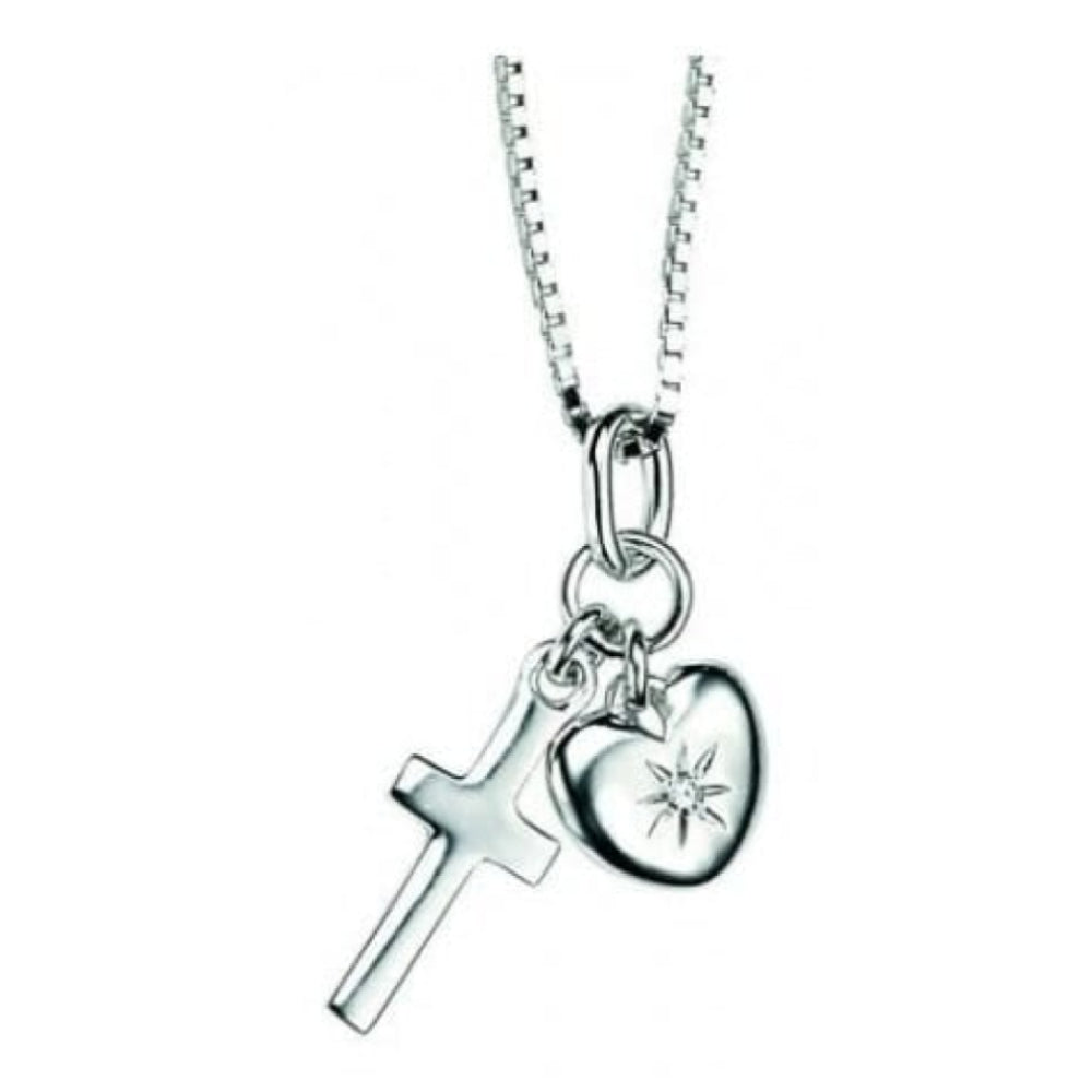 Girls Sterling Silver Heart And Cross Necklace