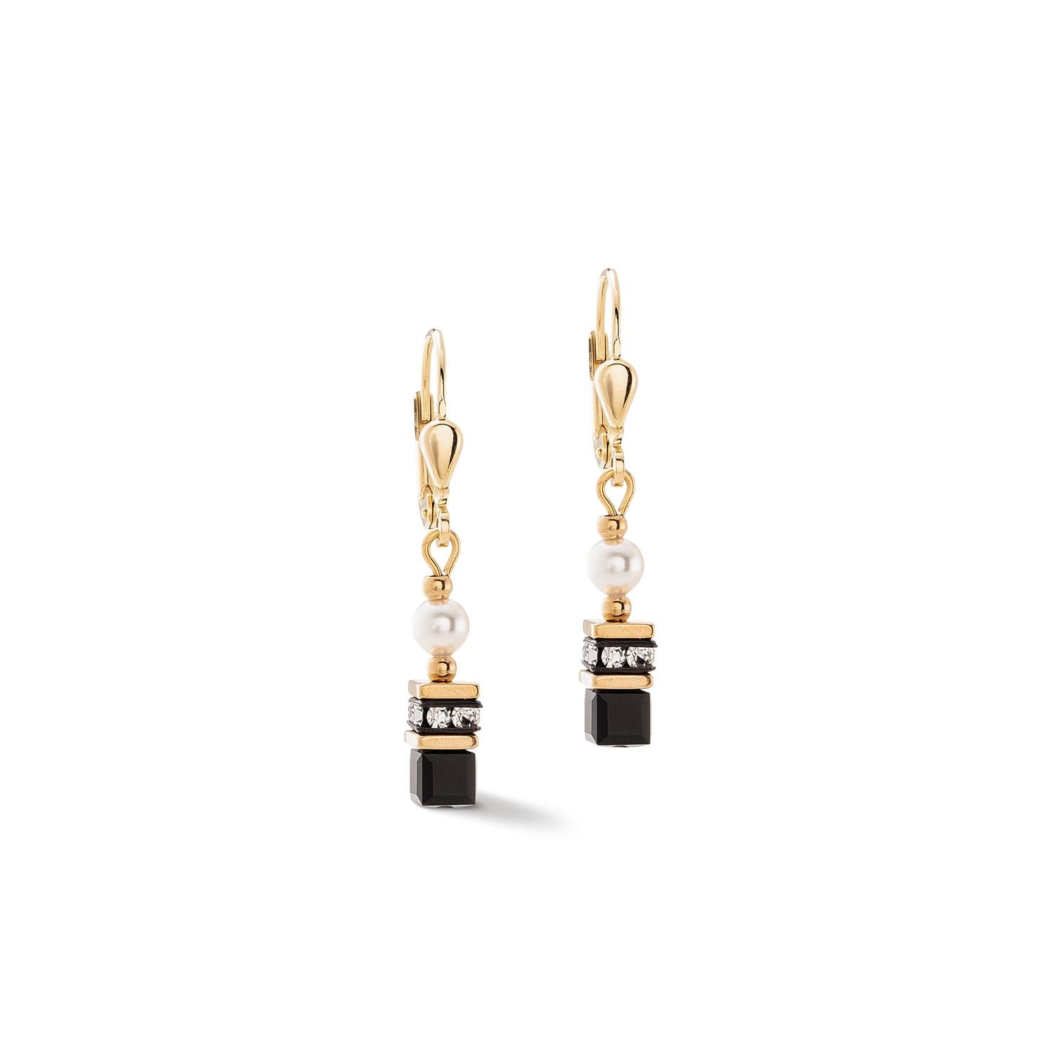 Sparkling Princess Gold & Black Pierced Earrings