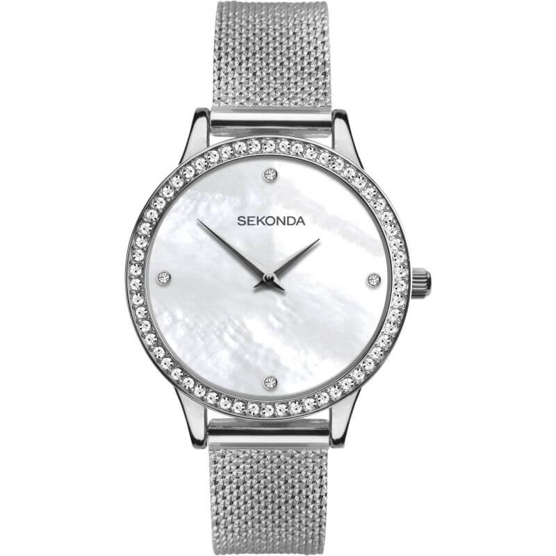 Stone Set MOP Dial & Mesh Bracelet Strap Ladies Watch