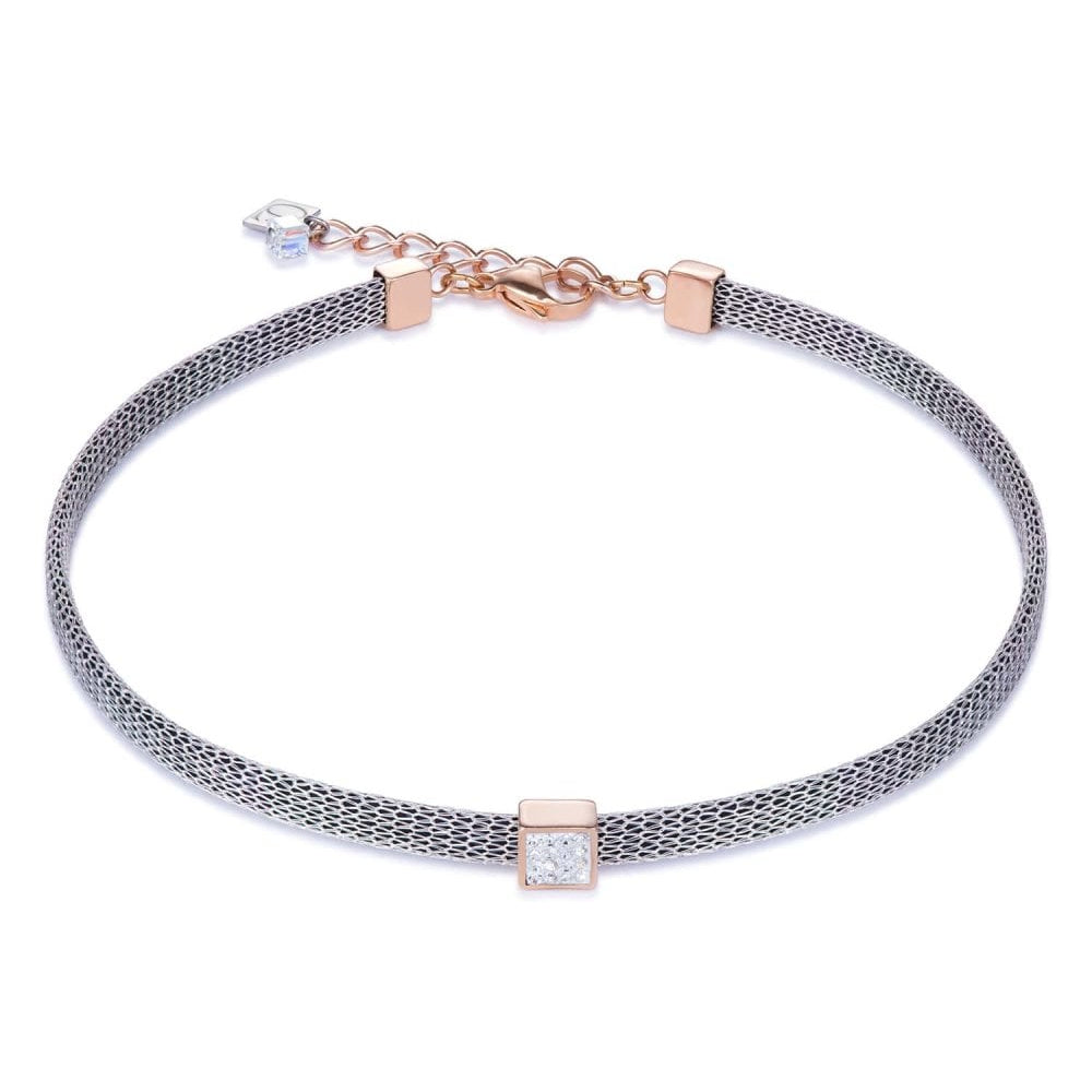 Mesh Necklace With Rose Gold Tone Element & Pave Set Crystals