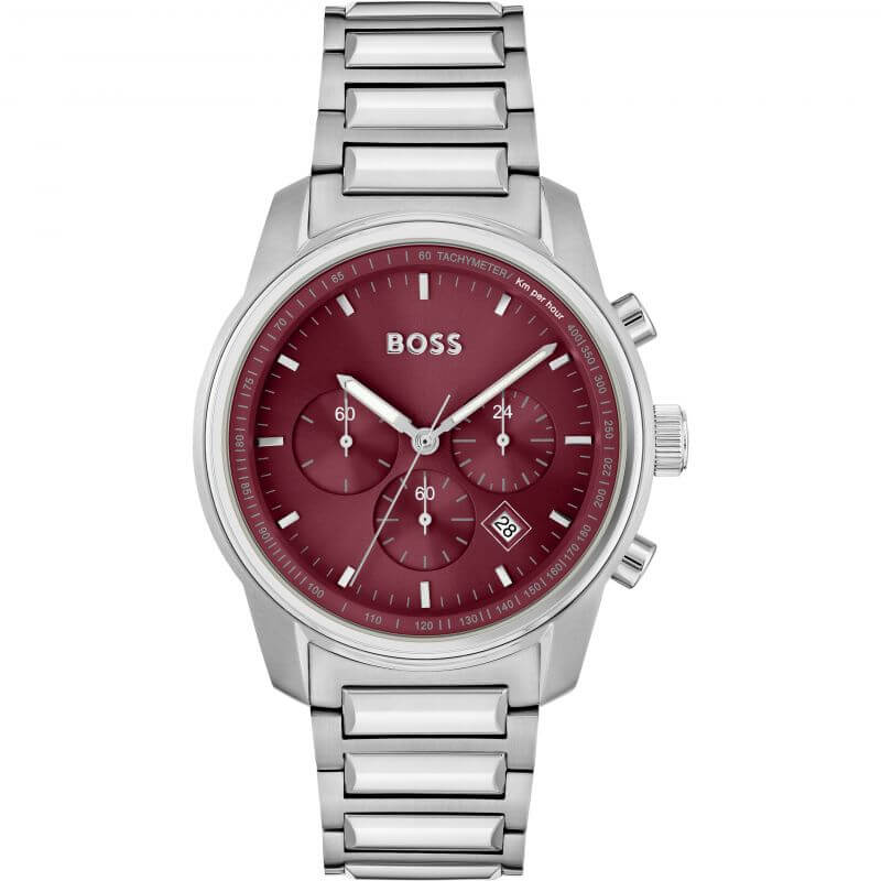 Trace Red Chronograph Dial SS Bracelet Strap Watch