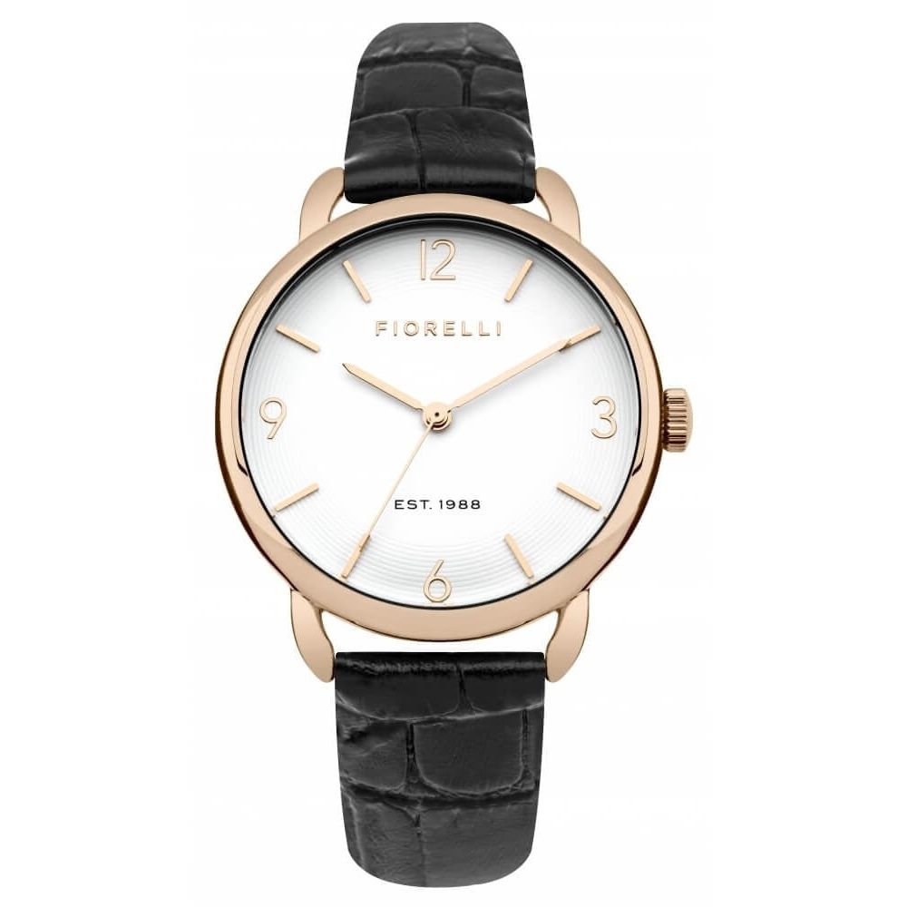 Black Leather Strap Ladies Watch With White Dial