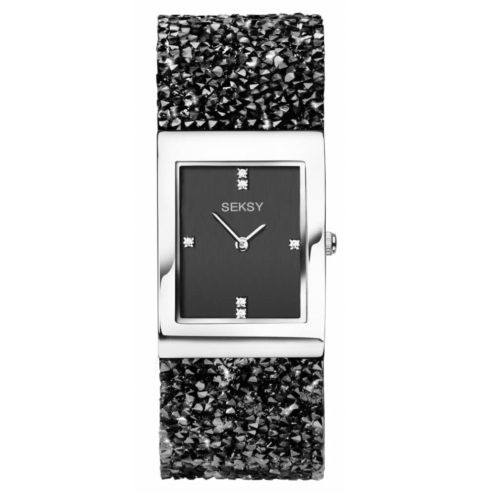 Brass Grey Dial & Black Leather Strap Ladies Watch