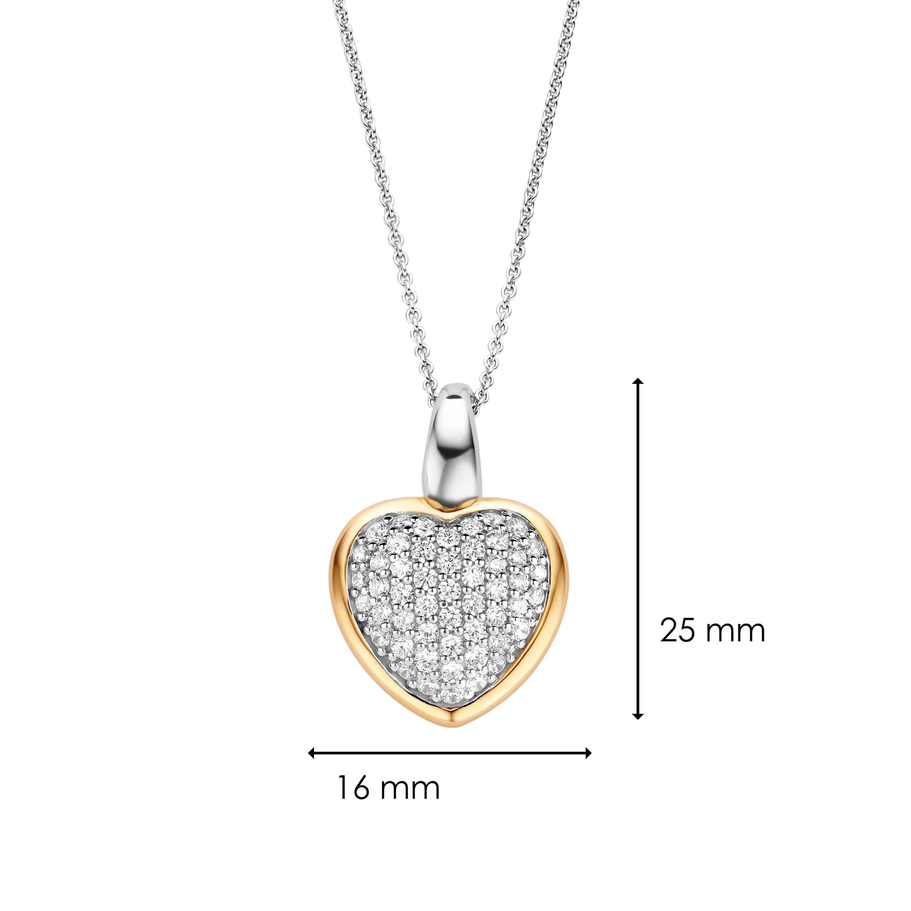 Two Tone Heart With CZ Pendant & Silver Chain Necklace