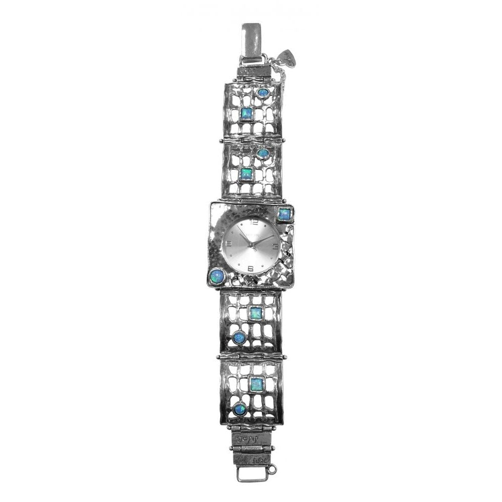 Sterling Silver Ladies Square Watch With Opal
