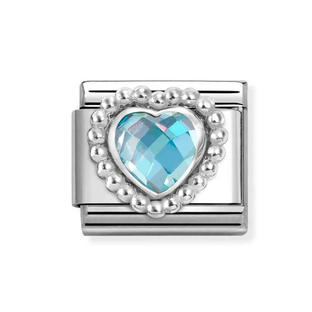 Composable Classic Link With Light Blue CZ Heart In 925 Silver
