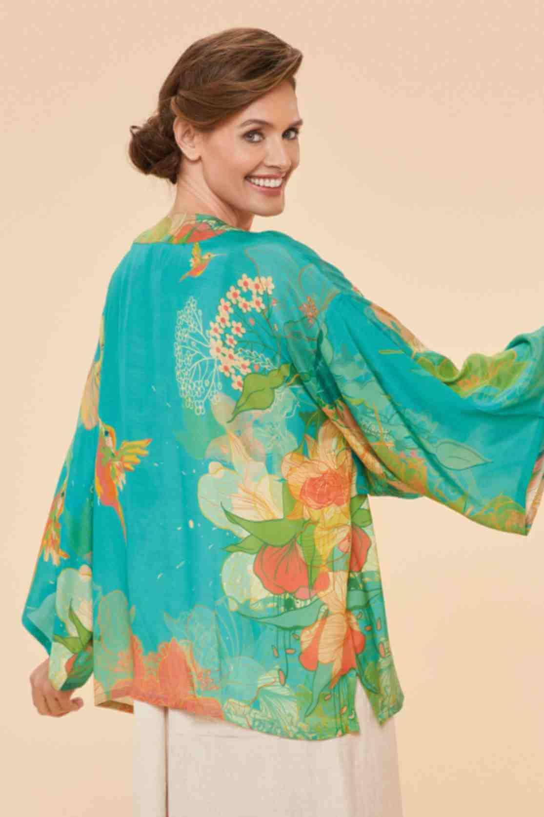 Hummingbird Kimono Jacket - Aqua