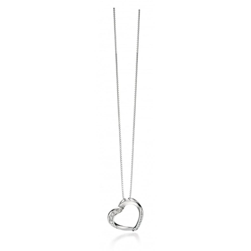 Clear CZ Ribbon Heart Pendant