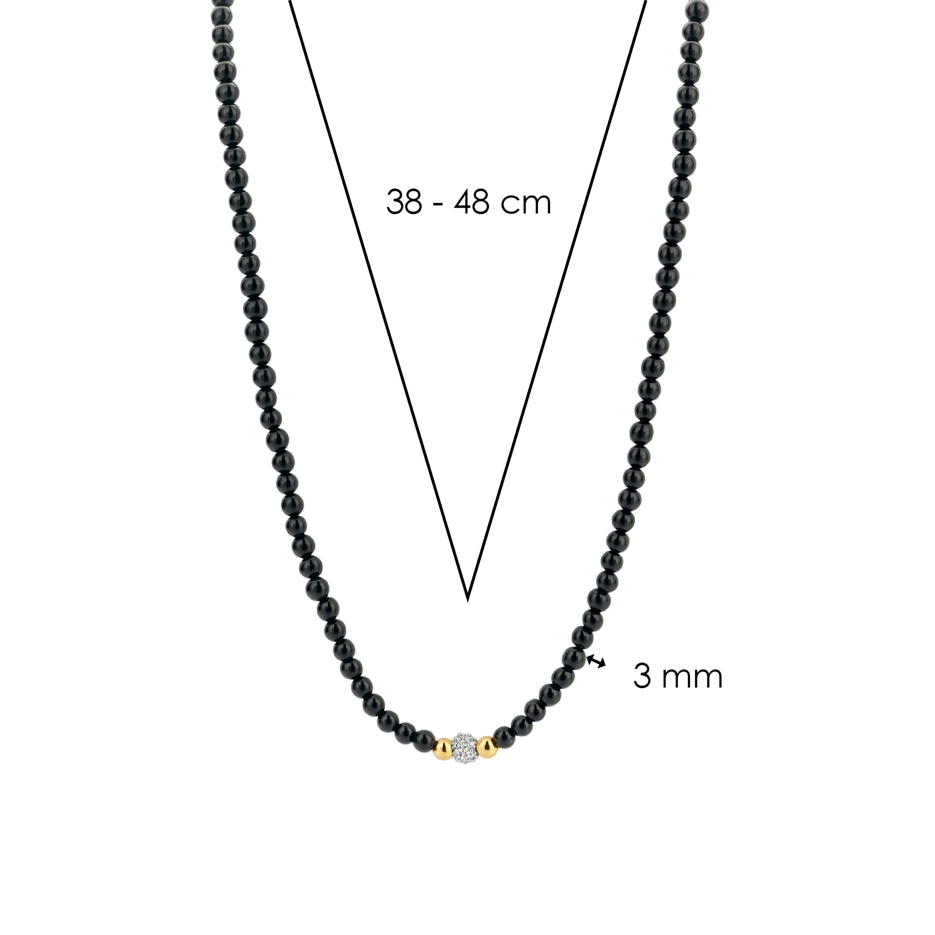 Black Onyx Stones With CZ & Gold Tone Beads Necklace
