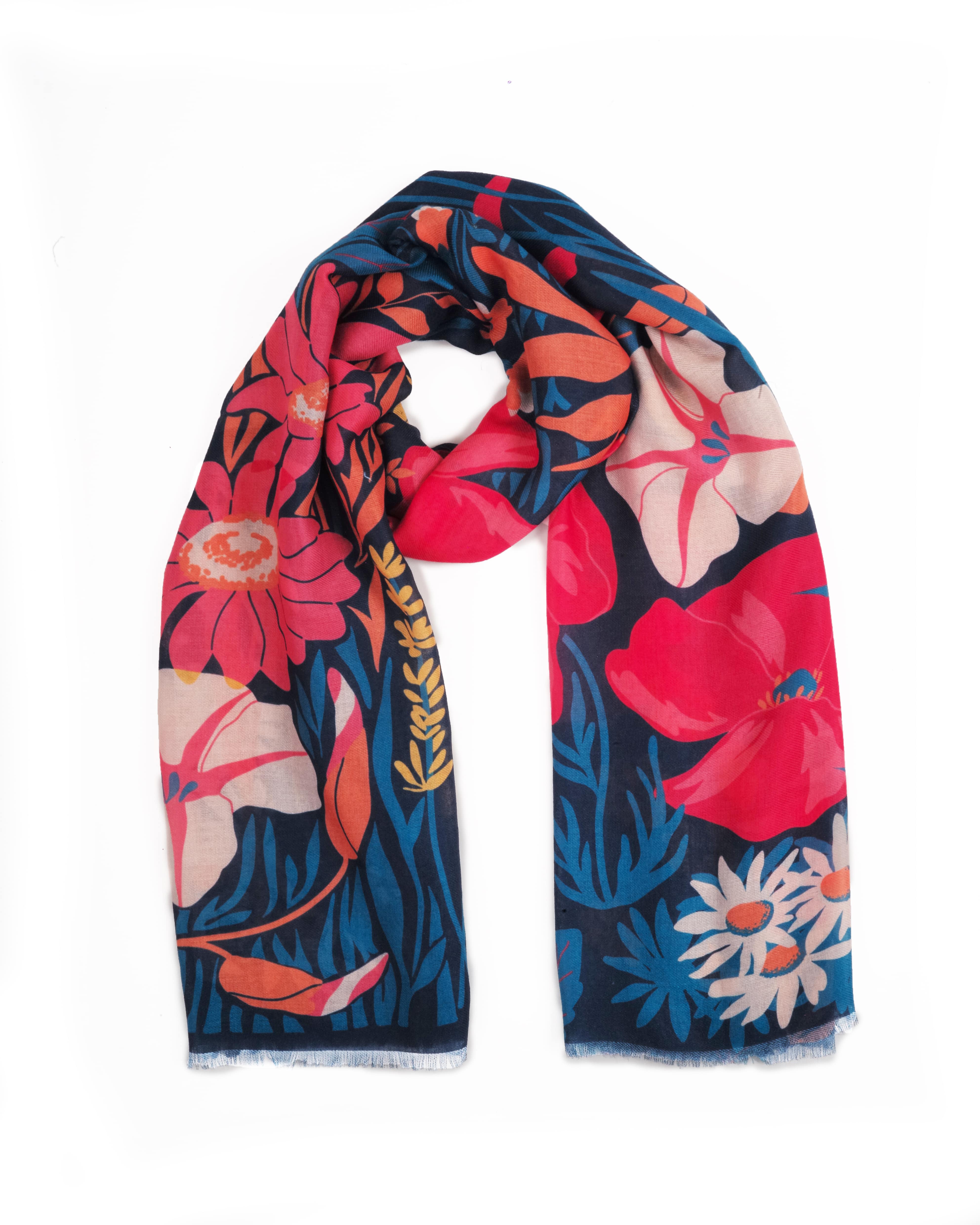 Printed Scarf Country Garden Navy