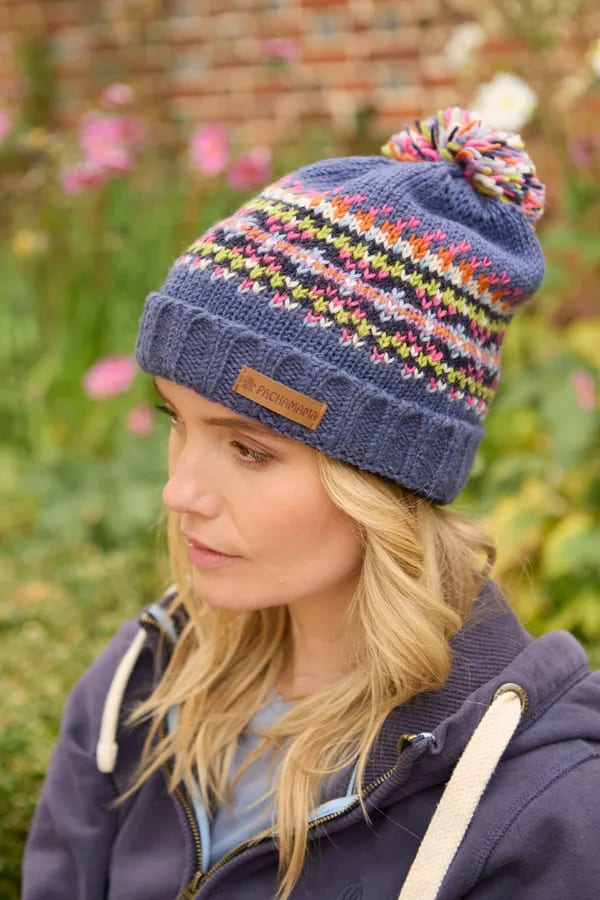 Iona Roll Back Bobble Beanie Denim