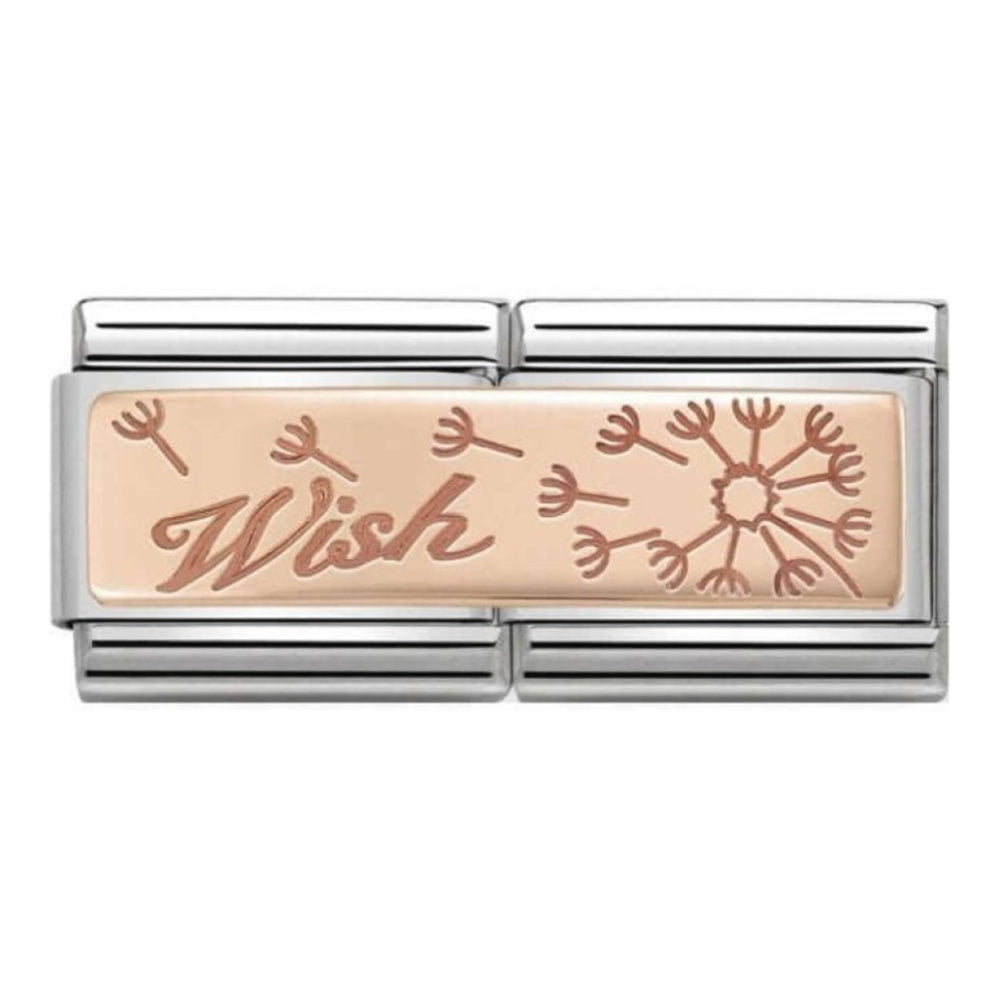 Classic Double Engraved 'Wish' Dandelion Rose Gold Link