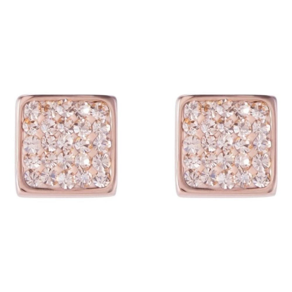 Rose Gold Plated Square Earrings with Stickpin & Pink Swarovski Crystals