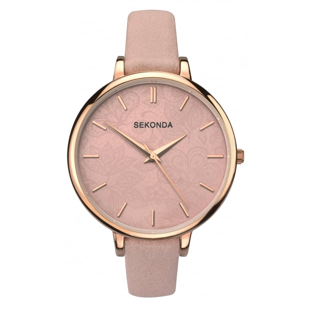 Rose Gold Plated Pattern Dusty Pink Dial & Dusty Pink PU Strap Ladies Watch