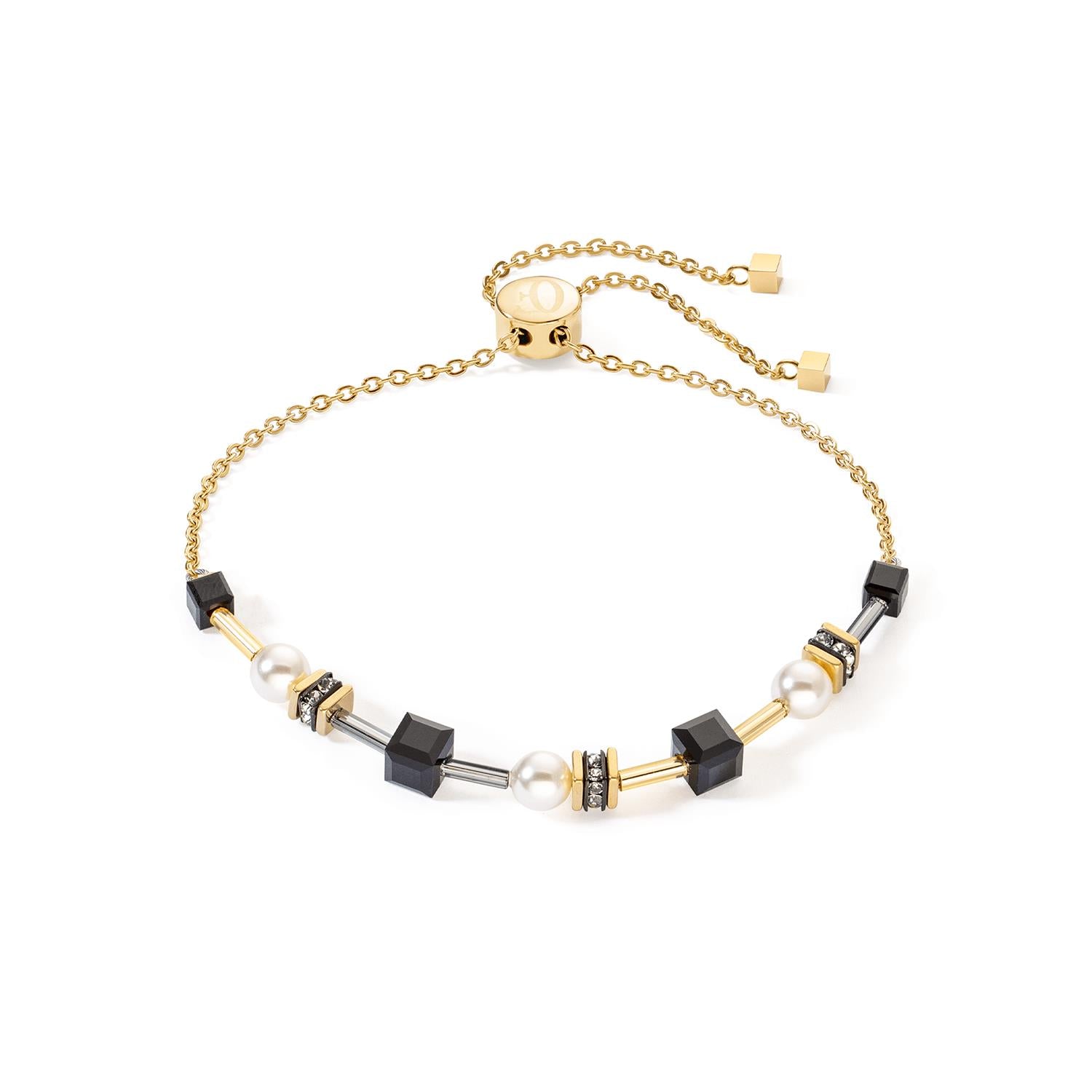 Mysterious Cubes & Pearls Gold Black Bracelet