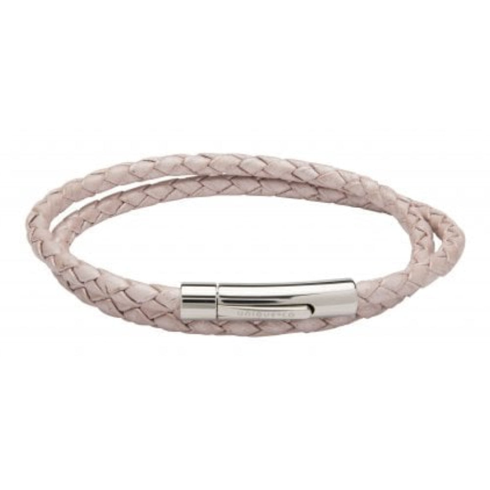 Metallic Pink Leather Bracelet With Stainless Steel Clasp