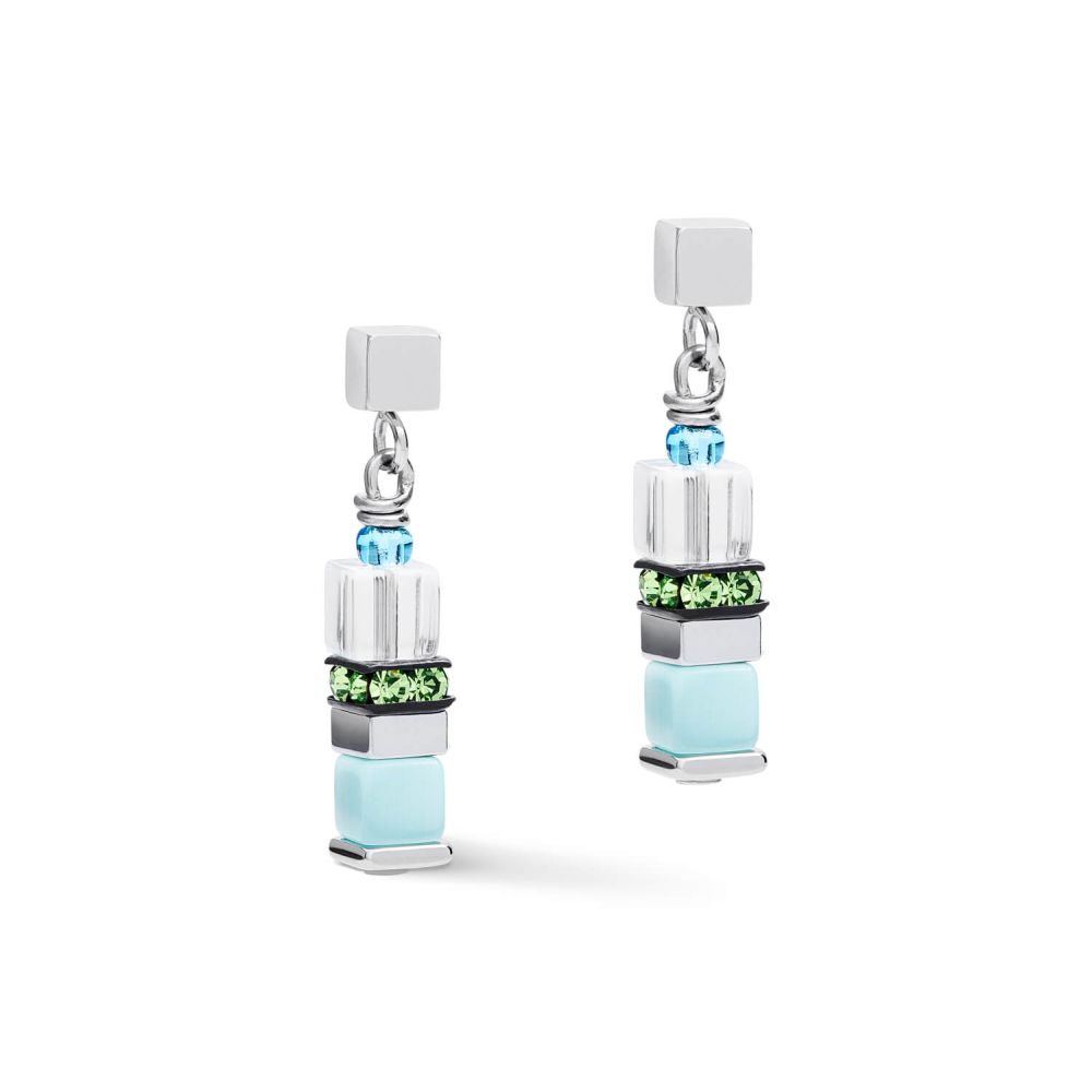 Rhinestone Multicolour Pastel-Silver Geo Cube Earrings With Stickpin