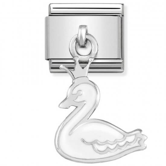 Composable Classic Silver and Enamel Swan with Crown Link