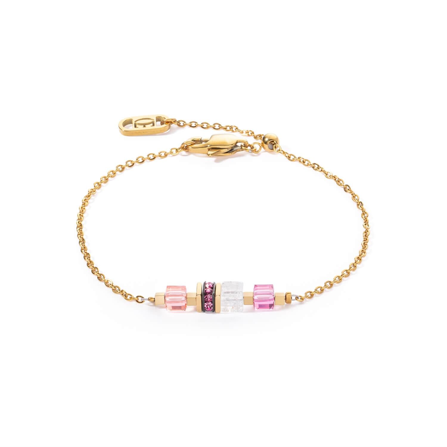 Mini Cubes & Chain Bracelet In Rose Gold-Pink