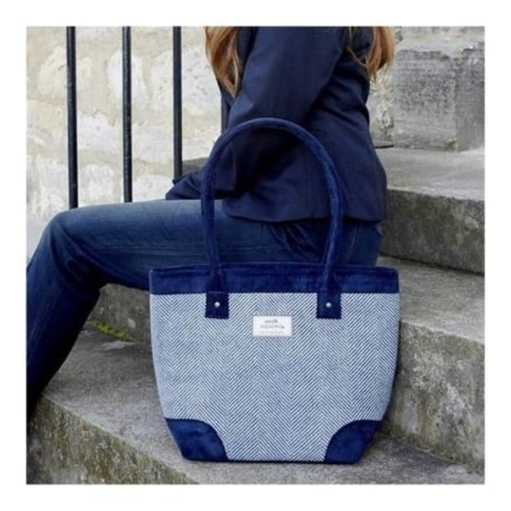 Blue Herringbone Tote Bag