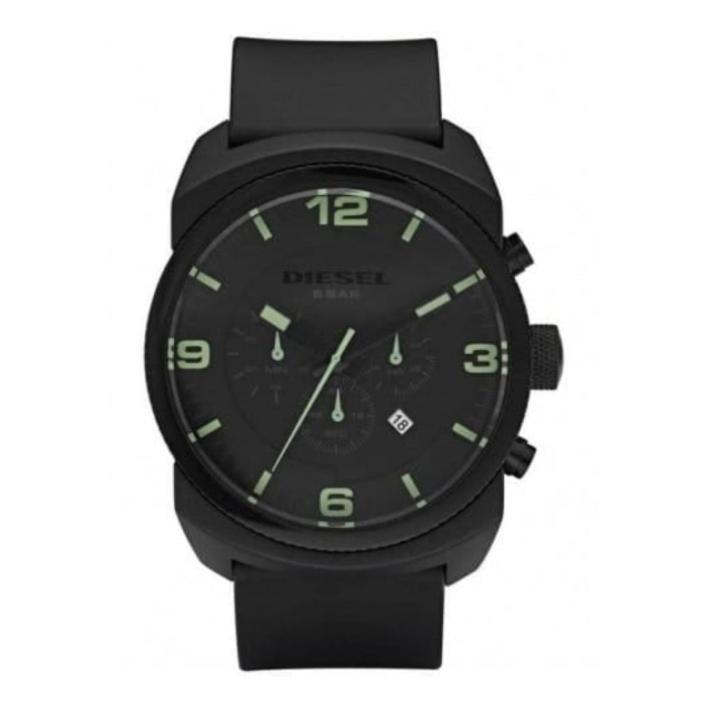 Gents Luminous Numerals & Black Rubber Strap Watch