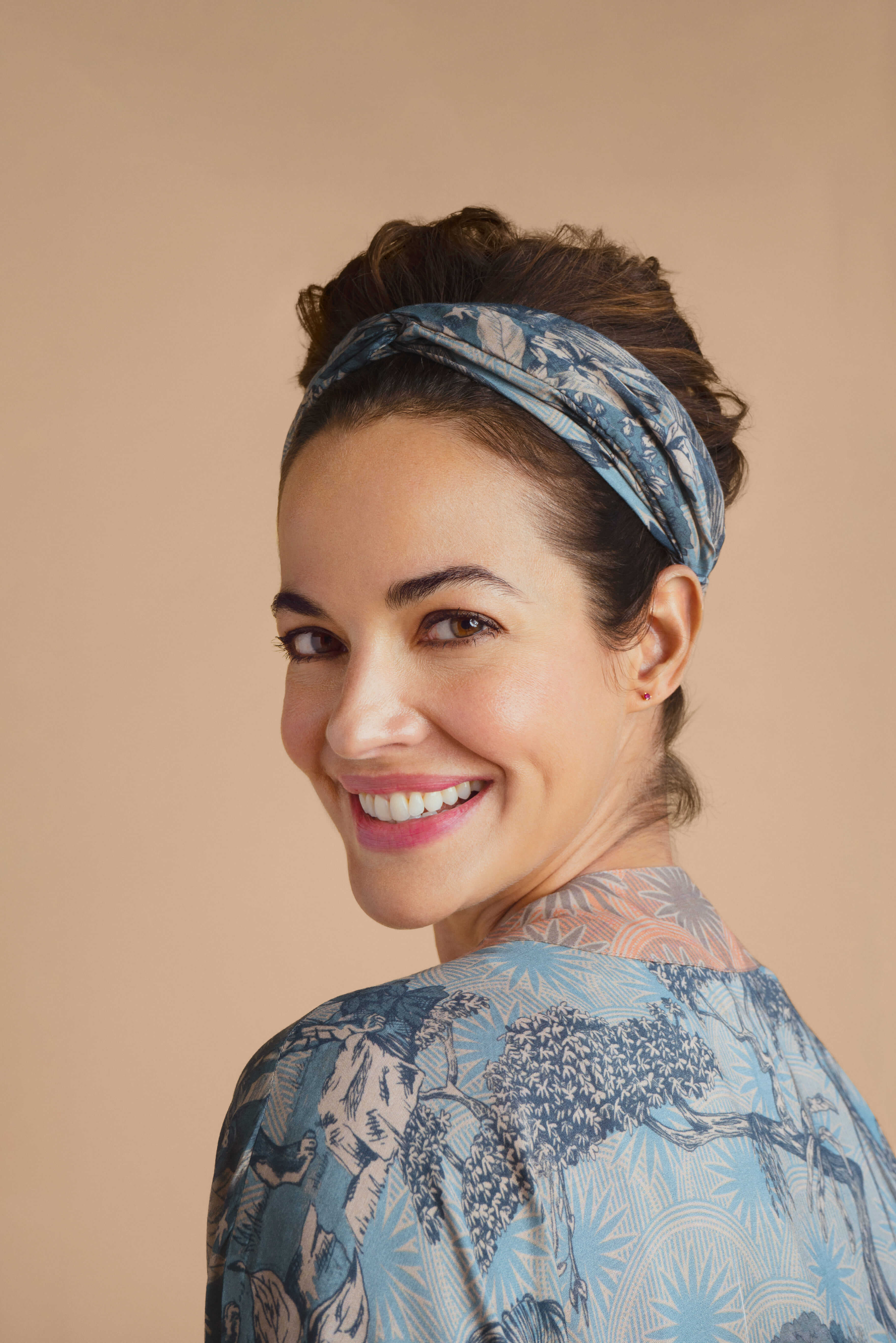 Tropical Toile Elasticated Headband -Denim & Petal