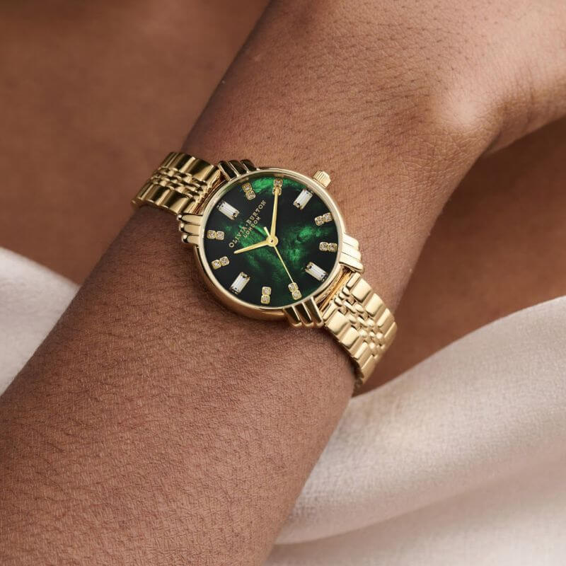 Art Deco Emerald & Gold Baguette Bracelet Watch