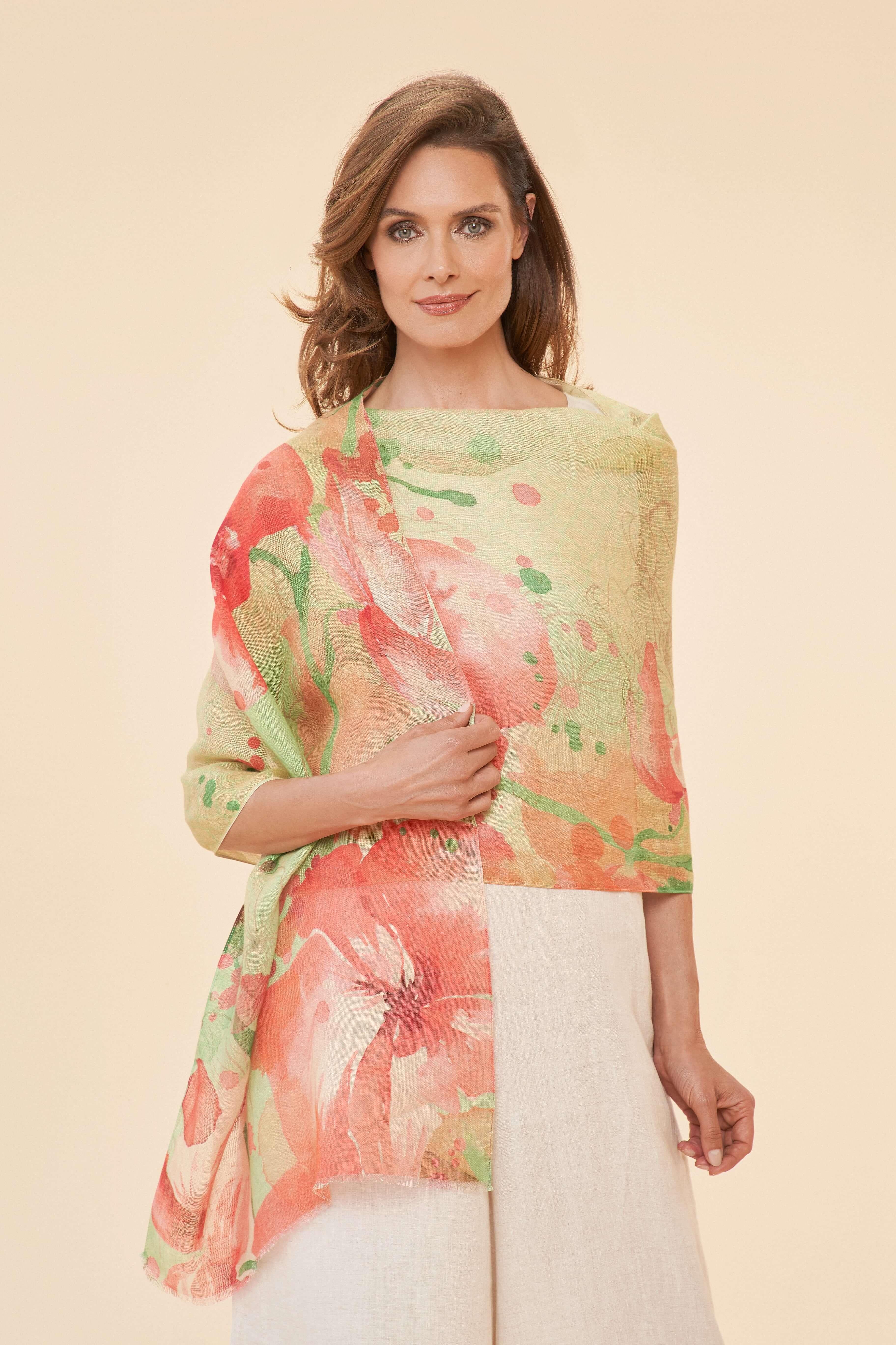 Watercolour Orchid Linen Print Scarf