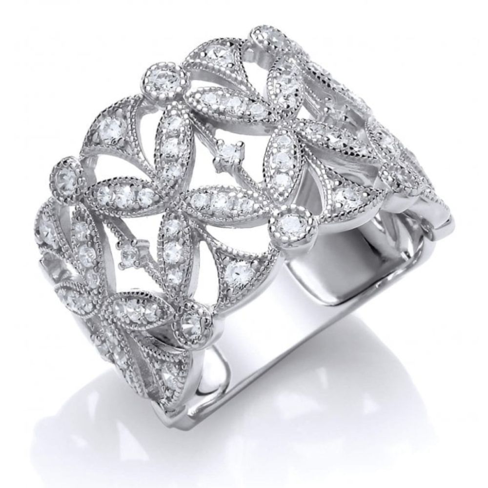CZ Victorian Floral Ring Size 9/R