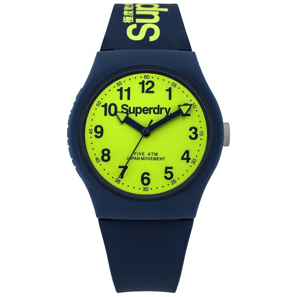 Urban' Navy Silicone Strap Watch With Lime Dial