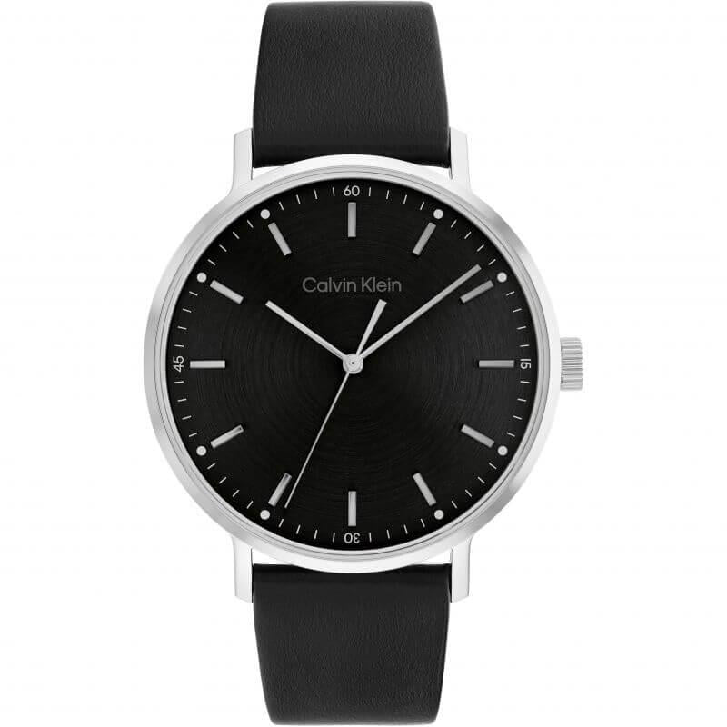 Modern Sunray Black Dial Black Leather Strap Gents Watch