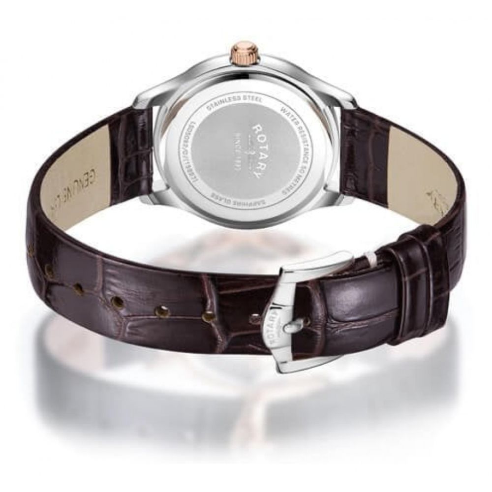 Stainless Steel Case With Stones Around White Dial & Brown Leather Strap Ladies Oxford Watch