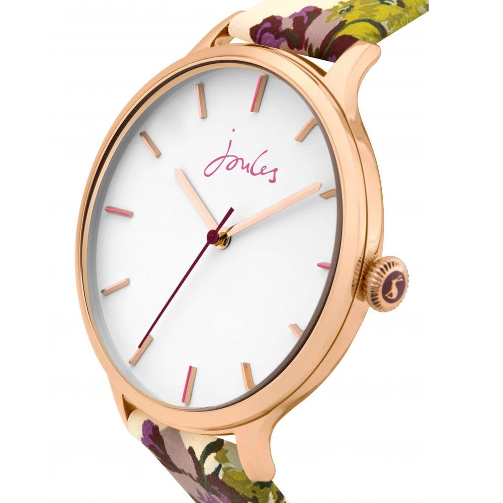 Cream Floral Printed Strap White Dial Ladies Watch