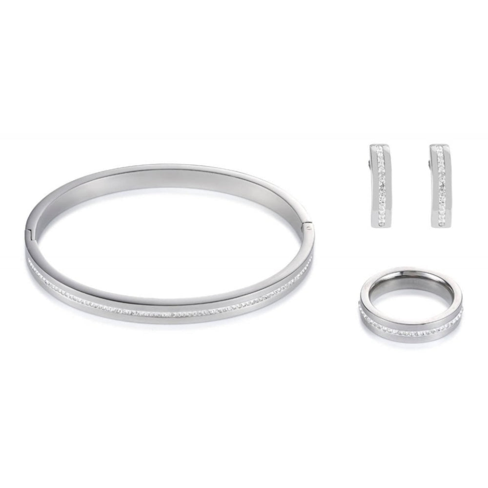 Crystal Pave Strip Stainless Steel Bangle