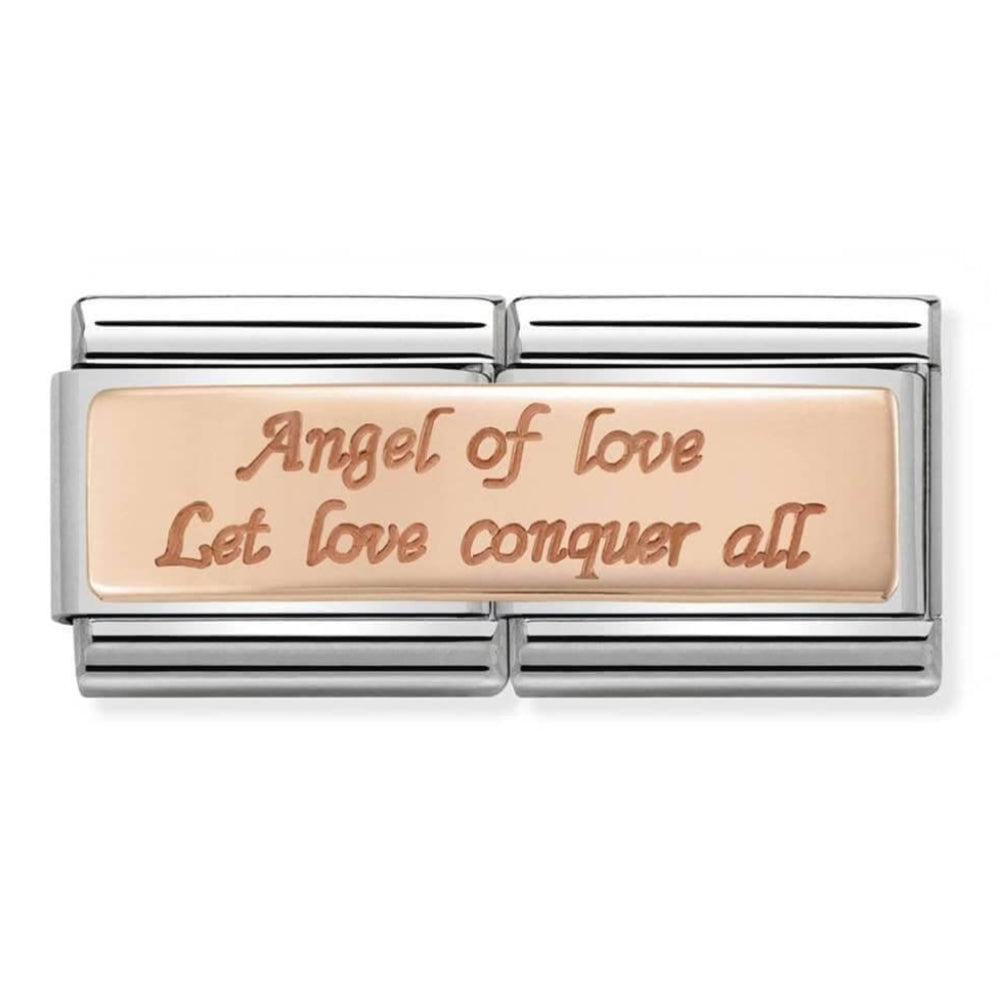 Classic Double Engraved Steel & Rose Gold Custom Angel Of Love Let Love Conquer All Link