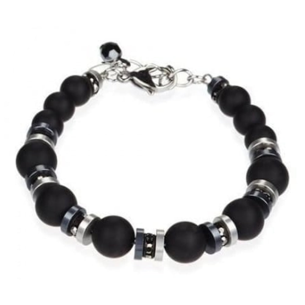 Black Mat Onyx Circular Bead Bracelet With Swarovski