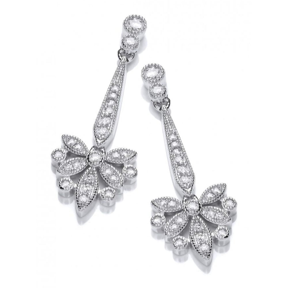 CZ Victorian Stylised Butterfly Drop Earrings