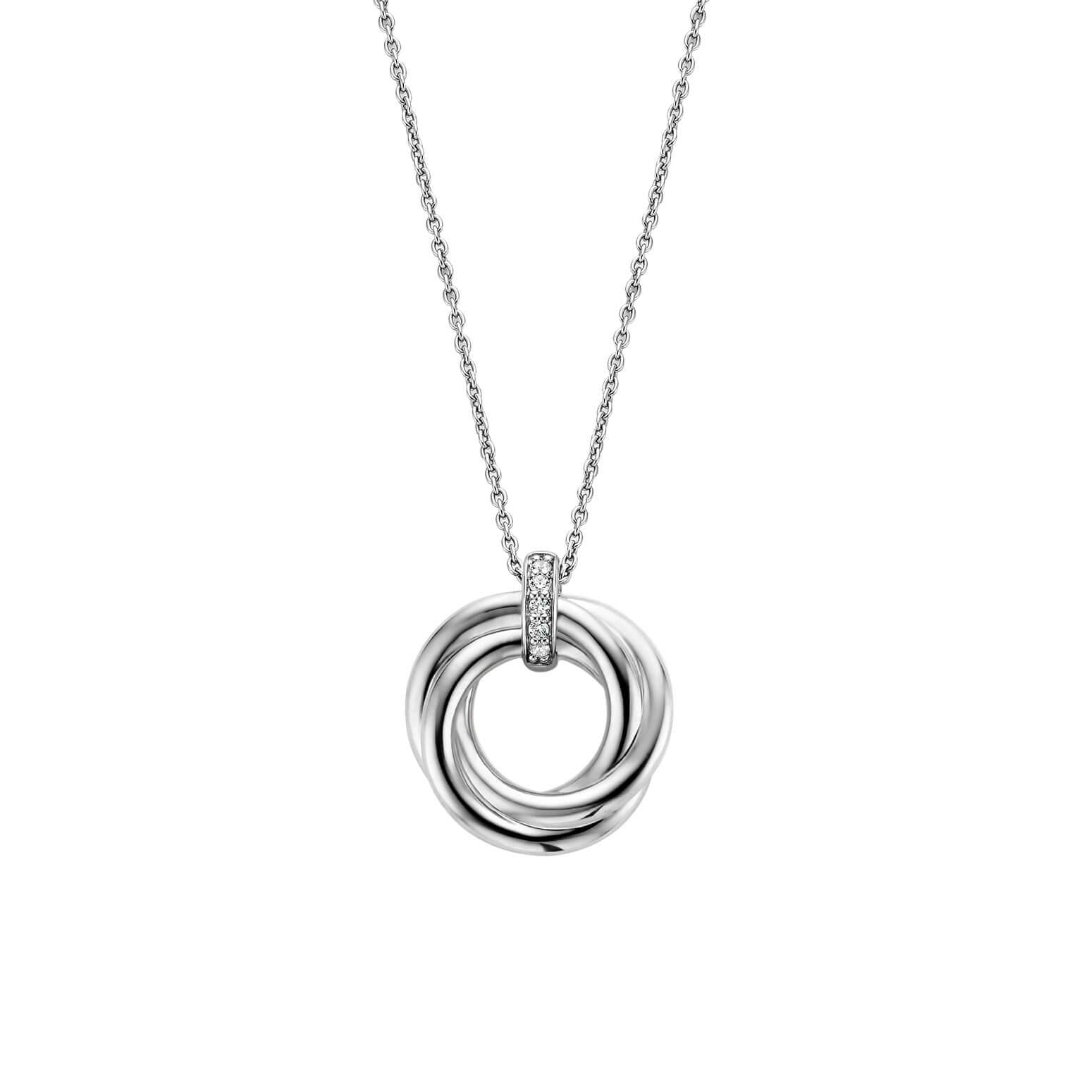 Twisted Lines Circle With CZ Pendant Necklace