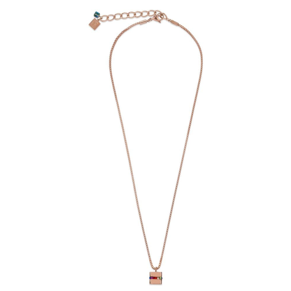 Multicolour Cube Pendant Rose Gold Chain Necklace