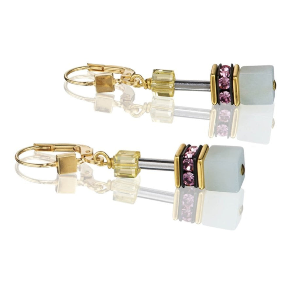 Multicolour Romance Geo Cube Gold Plated Pierced Earrings