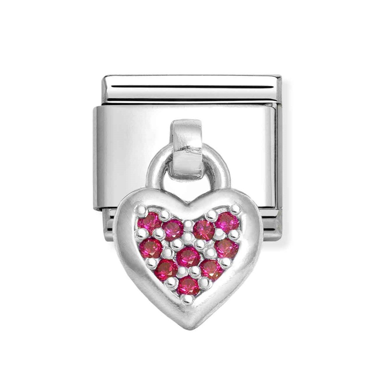 Composable Classic Link With Heart Charm in 925 Silver With Red CZ