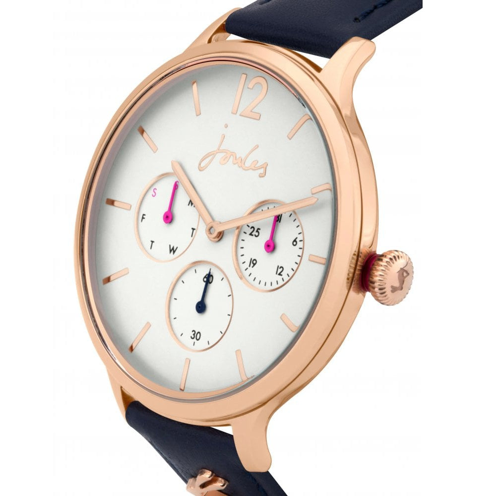 Navy Leather Strap Off White Multi Dial Ladies Watch