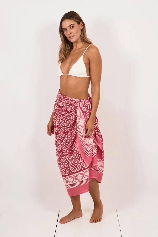 Hand Printed Cotton Sarong Flower Pink