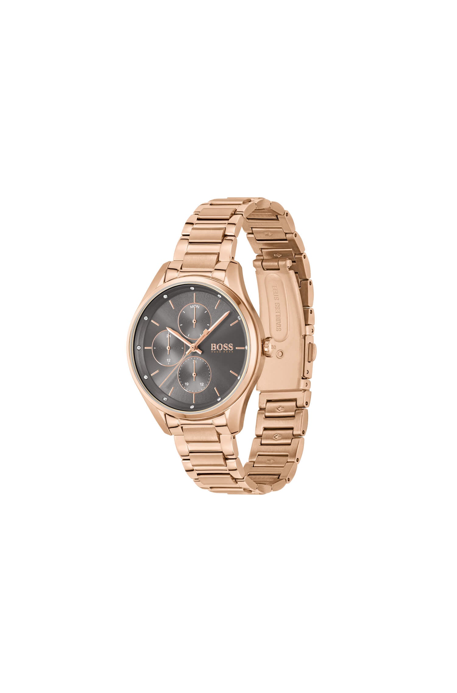 Grand Course Rose Gold Grey Multifunctional Dial Ladies Watch
