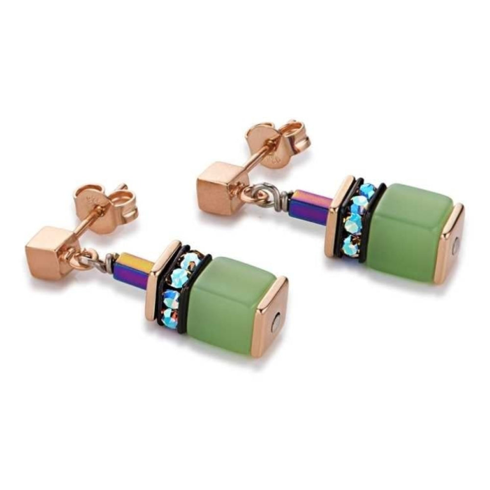 Geo Cube Green Stick Pin Earrings
