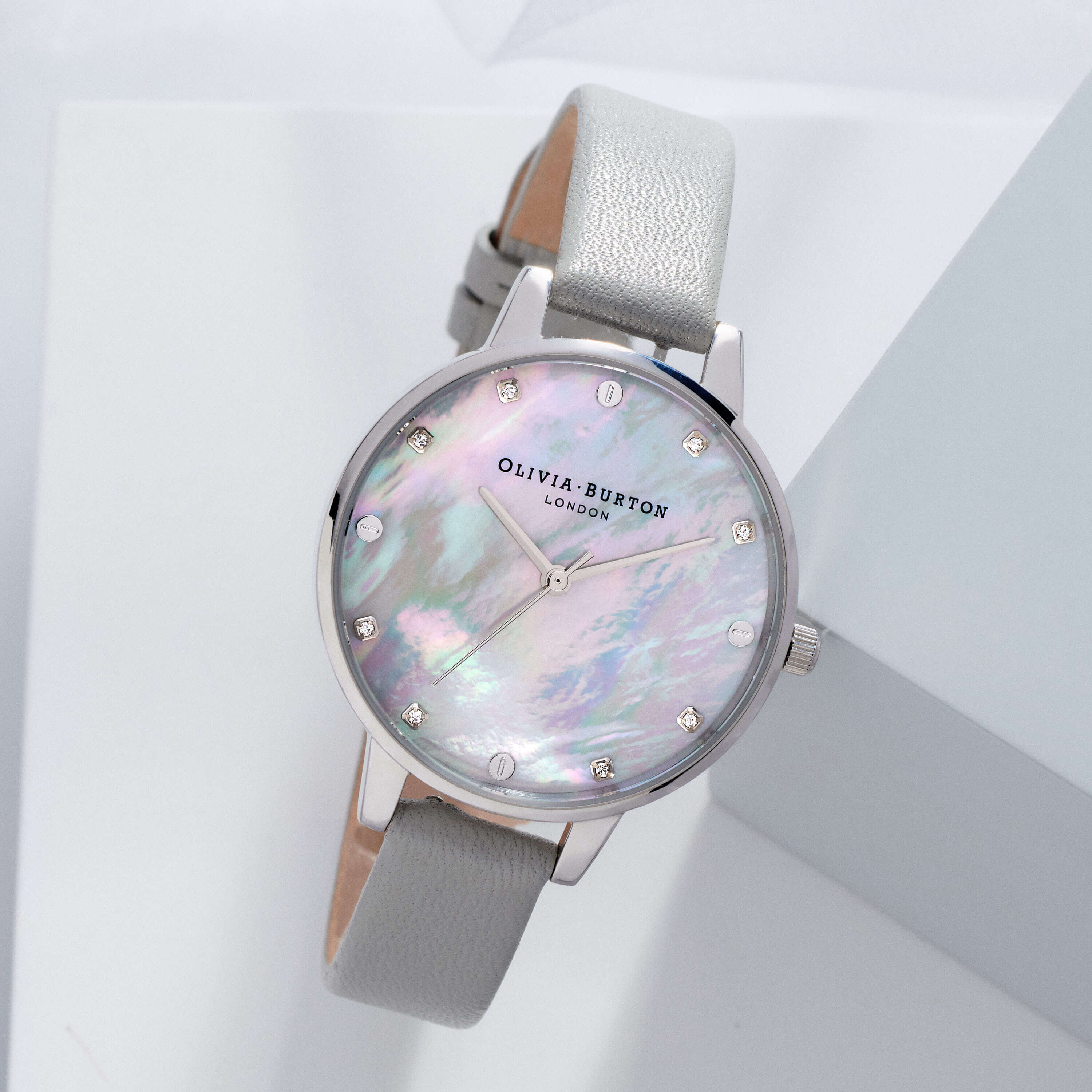 Grey Mother Of Pearl Demi Dial Grey Strap & Stainless Steel Classics Ladies Watch