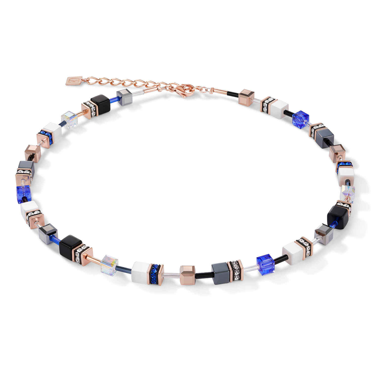 White & Blue Geo Cube Rose Gold Necklace